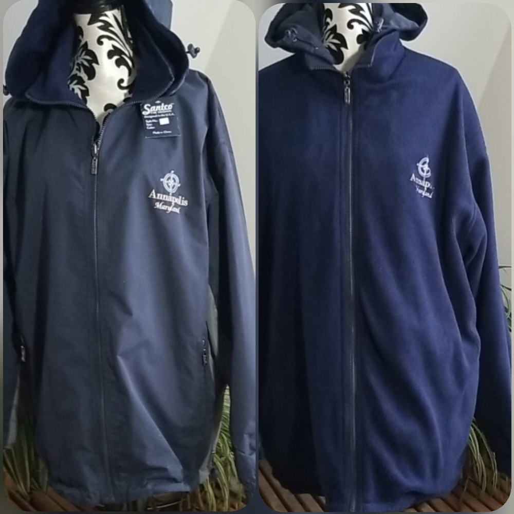 Annapolis Santco Compass Mens Reversible Zip Hooded Jacket, Size XL